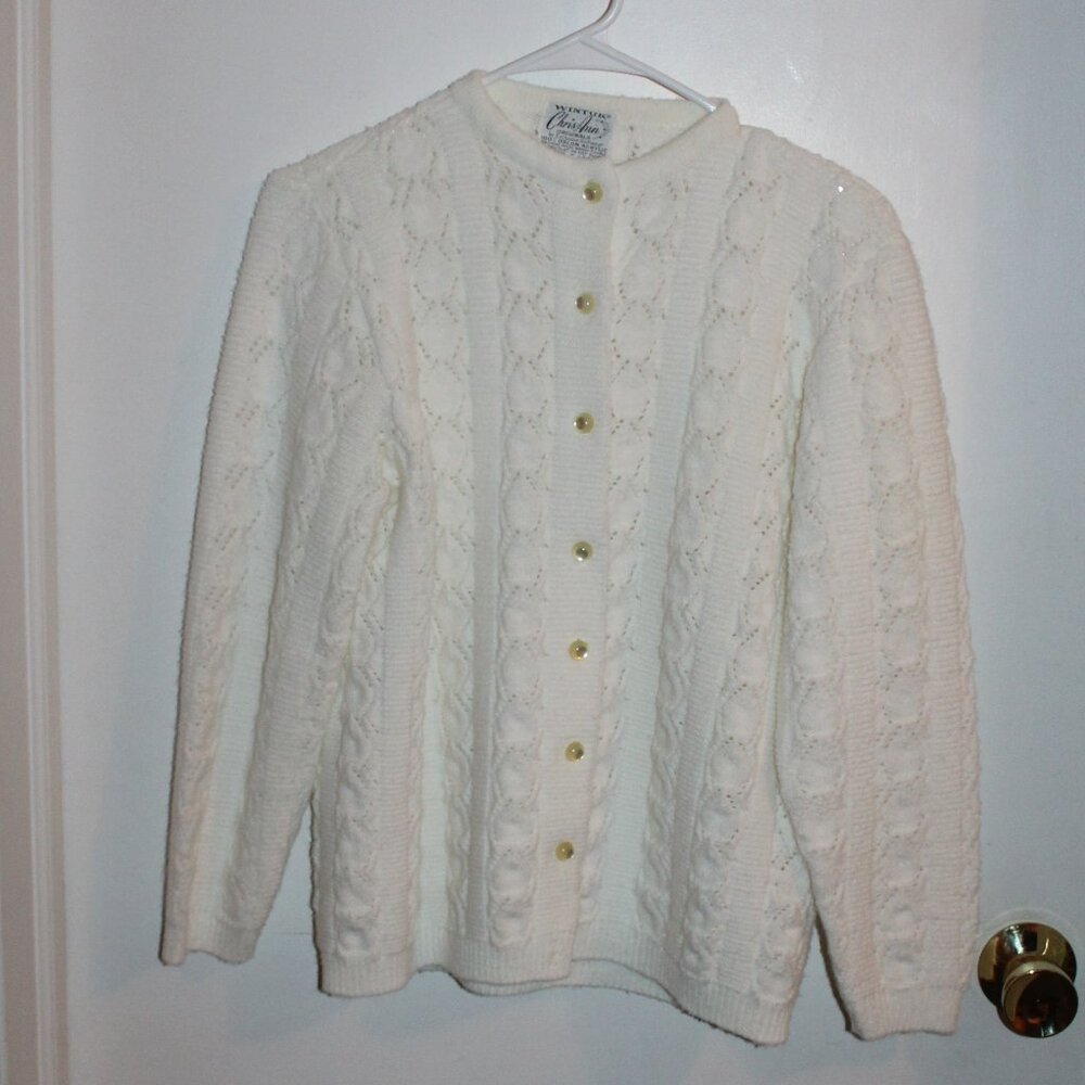 Vintage Chris Ann "Wintuk" acrylic cable-knit cardigan